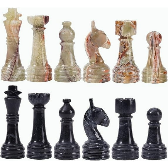 Radicaln Marble Chess Pieces Black & Green 3.5" King Figures Handmade 32 Chess Figures Family Games