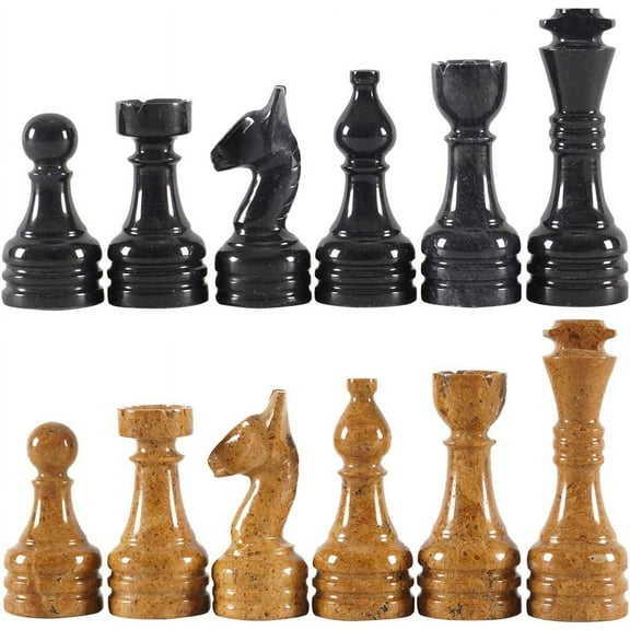 Radicaln Marble Chess Pieces Black & Golden 3.5" King Figures Handmade 32 Chess Figures Family Games