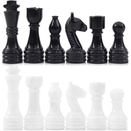 Radicaln Marble Chess Pieces Black & White 3.5" King Figures Handmade 32 Chess Figures Family Games