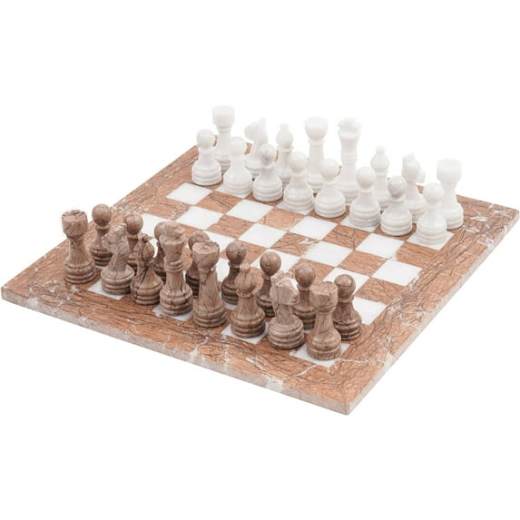 Radicaln Marble Chess Set 15" Inches Marinara and White Handmade Luxury Board Games for Adults, Ideal Marble Chess Board Game Set & Chess Pieces for Home Décor