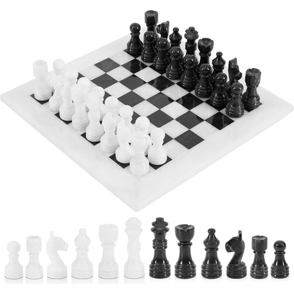 Radicaln Marble Chess Set 12 Inch Board for Adults and Teens – White and Black Luxury Game with 32 Handmade Pieces – Gift Decorative Chessboard Set