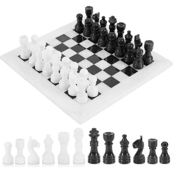 Radicaln Marble Chess Set 12 inches White and Black Handmade Classic Travel Chess Set for Adults with 32 Chess Pieces, Strategy Board Games, Elegant Gift and Luxury Décor
