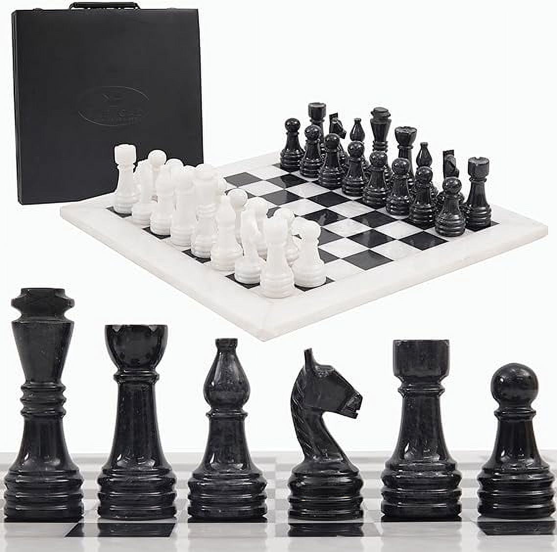 Marble Chess Set For Adults - 12 Inch Handmade Board With 32 Pieces + 2 Extra Queens, Felt-Bottomed, Includes Storage Box