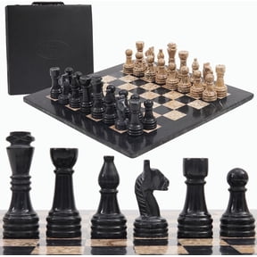 Radicaln Marble Chess Set 15" Inches Black and Fossil Coral Handmade Luxury Board Games for Adults, Ideal Marble Chess Board Game Set & Chess Pieces for Home Dcor