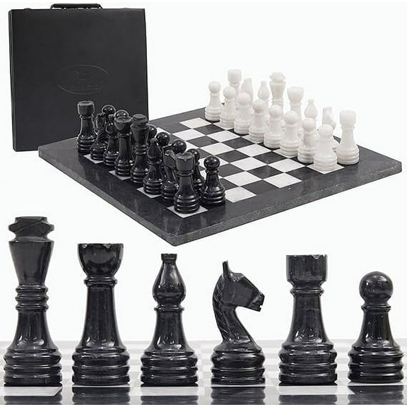 Radicaln Marble Chess Set 15" Inches with Storage Box Black and White Handmade Luxury Board Games for Adults, Ideal Marble Chess Board Game Set & Chess Pieces for Home Décor