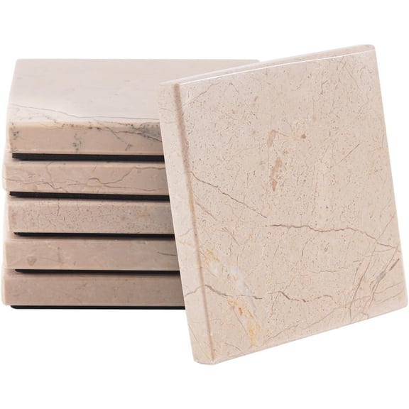 Radicaln Verona Marble 3.5 inches Square Coasters Set of 6 Modern Absorbent Coasters for Drinks, Decorative Stone Coasters for Home, Living Room & Coffee Table