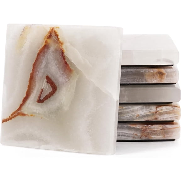 Radicaln Marble Coasters Set of 6 Handmade 3.5 inch White Onyx Square Coasters for Drinks, Ideal Coaster Set for Dining and Coffee Tables Décor
