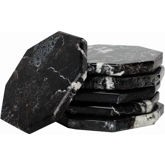 Radicaln Black Star Marble Coasters for Drinks 3.5 inches Handmade Stone Coaster Set of 6 Non-Slip Drink Coasters for Tabletop and Coffee Bar Accessories