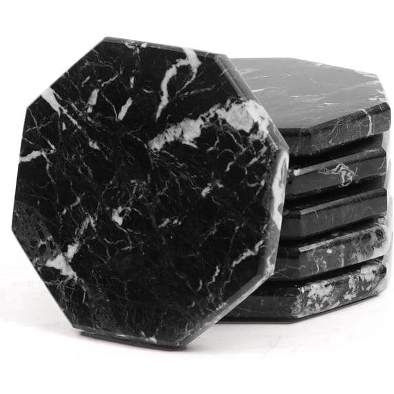 Radicaln Black Marble Coasters Set of 6 Handmade 3.5 inch Star Coasters for Drinks, Ideal Coaster Set for Home & Kitchen Table Decor
