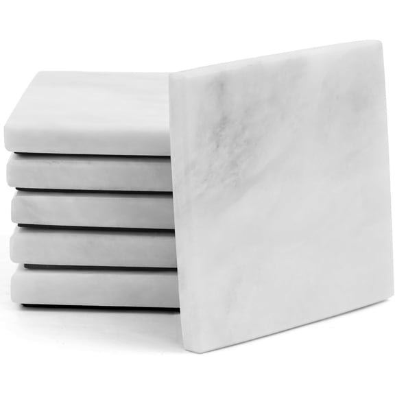 Radicaln White Marble Coasters Set of 6 Handmade 3.5 inches Square Coasters for Drinks, Elegant Stone Coasters for Home, Office & Kitchen Décor