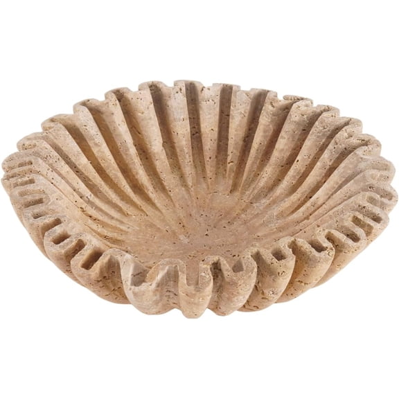 Radicaln Marble Decorative Bowl 10 inches Travertine Large Fruit Bowl for Kitchen Counter and Dining Table Centerpiece, Stone Ruffle Bowls for Gifts & Home Décor