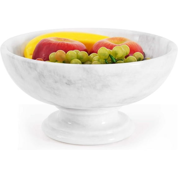 Radicaln White Marble Fruit Bowl 10" | Handmade Stone Candy Bowl, Decorative Fruit Dish & Banana Holder | Modern Kitchen Counter, Dining Table & Coffee Table Décor