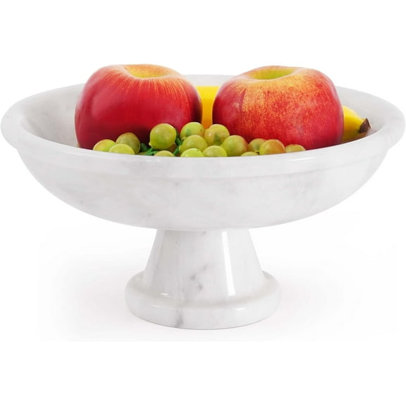Radicaln White Marble Fruit Bowl 10" | Handmade Stone Fruit Dish & Banana Holder - Ideal Salad and Serving Bowl - Modern Kitchen Counter, Dining Table & Coffee Table Décor