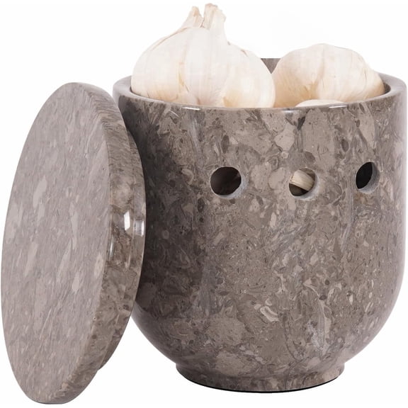 Radicaln Marble Garlic Keeper for Counter 4.5 inch Oceanic Handmade Garlic Holder for Countertop Storage, Ideal Garlic Keeper Small and Garlics Cloves Container