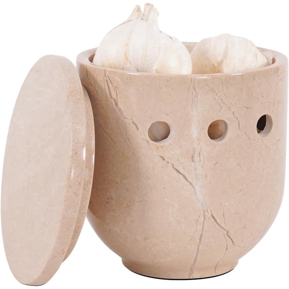 "Radicaln Marble Garlic Keeper for Counter 4.5 inch Verona Handmade Small Garlic Holder For Countertop, Ideal Garlic Cloves Container for Kitchen Storage "