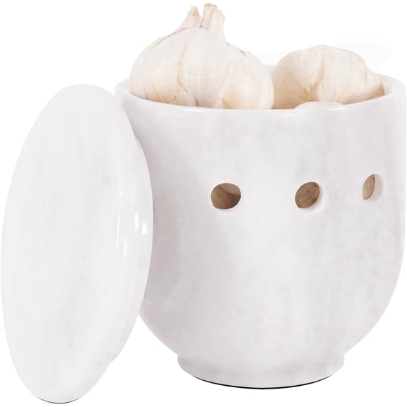 Radicaln Marble Garlic Keeper for Counter 4.5 inch White Handmade Small Garlic cloves container, Ideal Garlic Holder For Countertop Storage