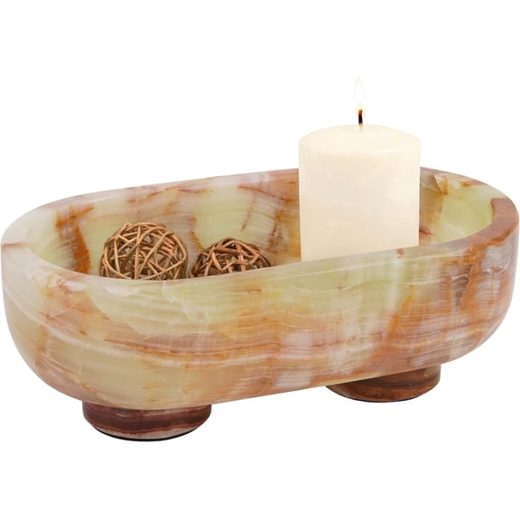 Radicaln Marble Oval Bowl With Stand 10 inches Green Handmade Fruit Bowl and Candy Dish, Ideal Candle Holder, Decorative and Key Bowl For Dining Table