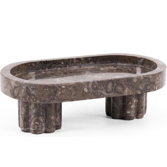 Radicaln Marble Oval Tray with Stand 10" Inches Oceaanic Handmade Serving Tray for Coffee Table Décor, Modern Perfume & Vanity Tray for Table, Decorative Bathroom Tray
