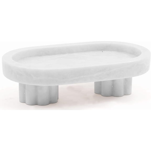Radicaln Marble Oval Tray with Stand 10 inches White Handmade Serving Tray for Coffee Table Décor, Modern Perfume & Vanity Tray for Table, Decorative Bathroom Tray