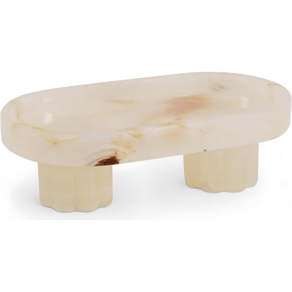 Radicaln Marble Oval Tray with Stand 10" Inches White Onyx Handmade Serving Tray for Kitchen Countertop, Fruit and Food Platter, Coffee Table Display, Bathroom Vanity