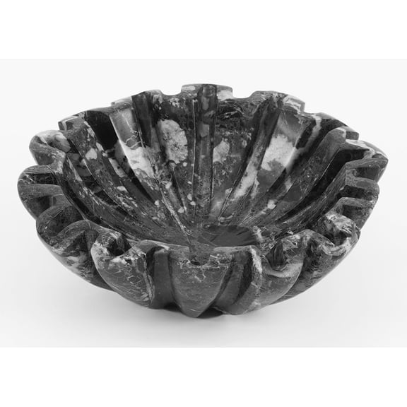 Radicaln Marble Bowl Handcrafted 6 inches Key Bowl, Black Small Scallop Catchall for Entry Table, Jewelry Holder, Stone Decorative Ruffle Bowl for Home Décor