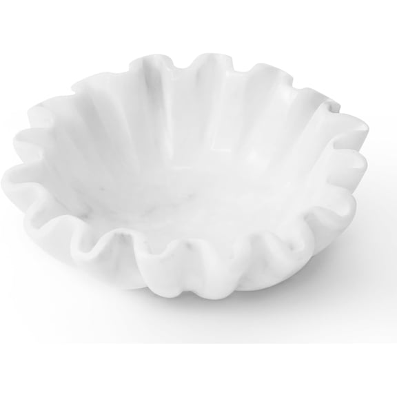 Radicaln Marble Bowl Handcrafted 6 inches Key Bowl, White Small Scallop Catchall for Entry Table, Jewelry Holder, Stone Decorative Ruffle Bowl for Home Décor