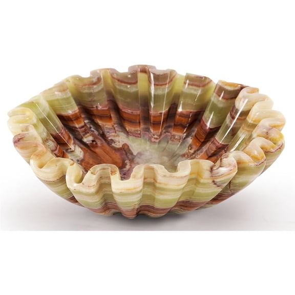 Radicaln Marble Bowl Handmade Green 8 inch Fruit Bowl for Kitchen Table Centerpiece - Modern Decorative Ruffle Bowl for Coffee Table & Entryway, Scallop Bowl for Home Décor