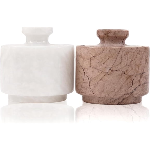 Radicaln Marble Salt Cellar with Lid 3" White and Marinara Salt Holder Set of 2, Kitchen Salt Container, Spice Jars, Sugar Bowl & Seasoning Holder for Countertop Storage & Dining Décor