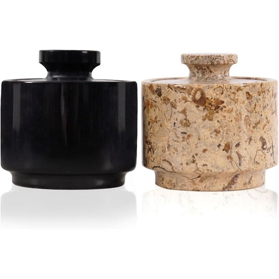 Radicaln Black & Coral Marble 3" Salt Cellar with Lid – Handmade Salt Holder Set of 2 | Salt Container for Kitchen Storage | Spice Jars, Sugar Bowl & Seasoning Holder for Countertop & Home Décor