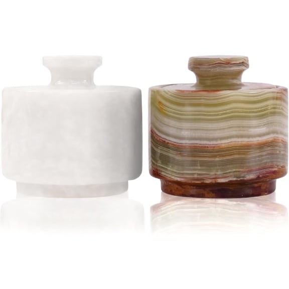 Radicaln Marble Salt Cellar with Lid 3" White and Green Handmade Salt Box Set of 2, Countertop Salt Container, Spice Jars, Sugar Bowl & Seasoning Holder for Kitchen Storage & Dining Décor