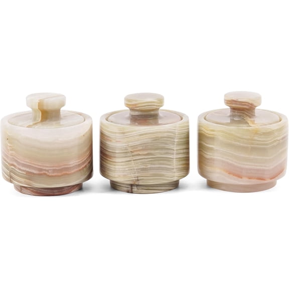 Radicaln Marble Salt Cellar Set of 3, Green Onyx Stylish Spice Storage Jars with Lid, Marble Tea Coffee Sugar Canisters, Luxury Countertop Containers Gift for Home
