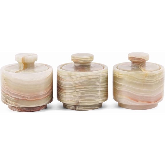 Radicaln Marble Salt Cellar Set of 3, Green Onyx Stylish Spice Storage Jars with Lid, Marble Tea Coffee Sugar Canisters, Luxury Countertop Containers Gift for Home