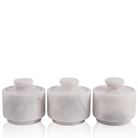 Radicaln Marble Salt Cellar Set of 3, White Handmade Stone Salt or Pepper Sugar Spice Seasoning Bowls, Stylish Kitchen Counter Containers for Table and Countertop