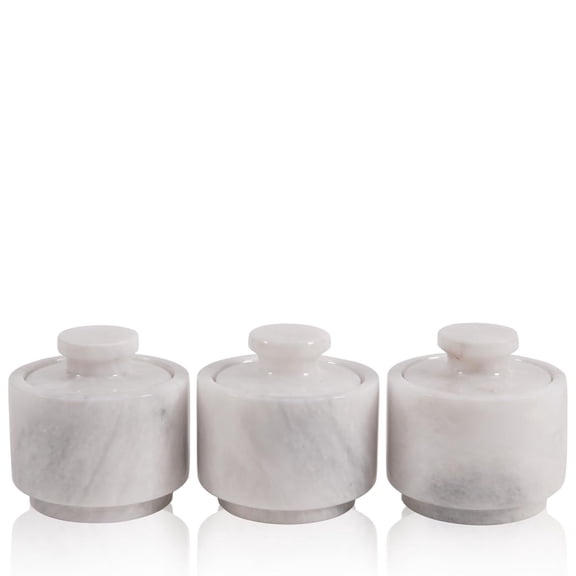 Radicaln Marble Salt Cellar Set of 3, White Handmade Stone Salt or Pepper Sugar Spice Seasoning Bowls, Stylish Kitchen Counter Containers for Table and Countertop
