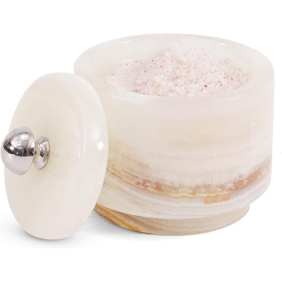Radicaln Marble Salt Cellar With Lid 3 inches White Onyx Handmade Salt box For Kitchen Countertop, Ideal Spices Jar, Salt Bowl & Seasoning Container for Flaky Sea Salts