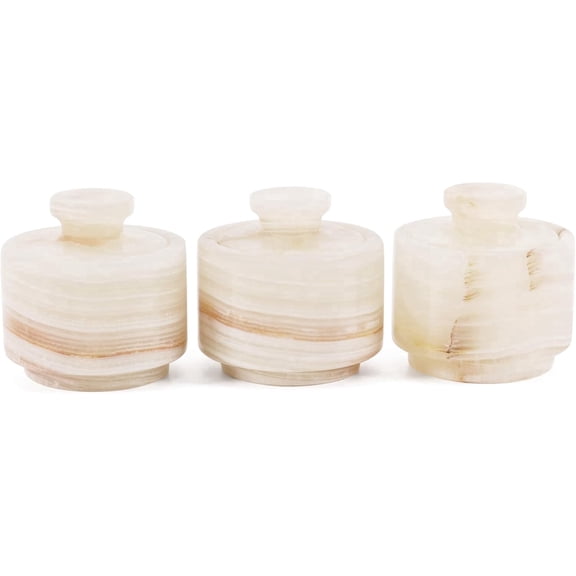 Radicaln Marble Salt Cellar Set of 3, White onyx Handmade Stone Salt or Pepper Sugar Spice Seasoning Bowls, Stylish Kitchen Counter Containers for Table and Countertop