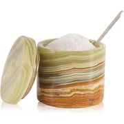 Radicaln Marble Salt Cellar with Lid 3 inch Green Handmade Salt Jar and Table Salt Storage For Kitchen Countertop, Ideal Salt Container, Salt Dish and Sugar Bowl For Table