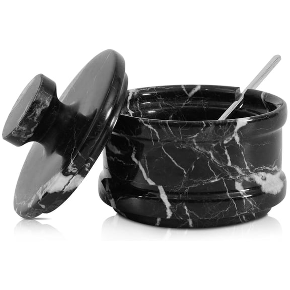Radicaln Marble Salt Cellar with Lid 4 inch Black onyx Handmade Table Salt Container and Sugar Bowl For Kitchen Countertop, Ideal Salt Dish and Salt Jar for Celtic Salts