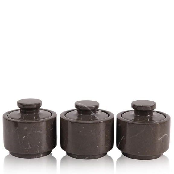 Radicaln Marble Salt Cellar with Lid 3" inch Zebra Gray Spice Jar & Stone Salt Container For Kitchen Countertop, Modern Sugar Bowl