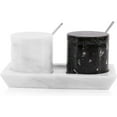 thumbnail image 1 of Radicaln White & Black Marble 3" Salt Cellar with Lid and Tray | Handmade Kitchen Salt Container Set of 2, Spice Jars, Salt Box, Sugar Bowl & Seasoning Holder for Countertop Dining Storage, 1 of 6