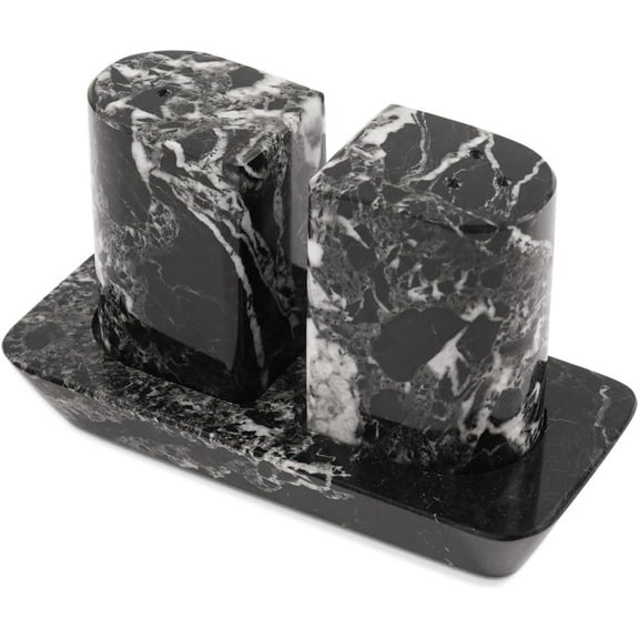 Radicaln Marble Salt and Pepper Shakers Set with Tray 2.5" Black Handmade Spice Jars, Sugar Bowl – Salt Shaker and Pepper Shaker Set for Kitchen Countertop & Modern Seasoning Storage Containers