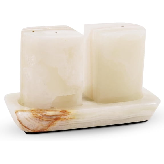 Radicaln Marble Salt & Pepper Shakers Set – 2.5" White Onyx Modern Kitchen Essentials for Cooking and Dining, Stone Spice Holder & Saleros for Black Pepper, Pink Salt, Home & Farmhouse Decor
