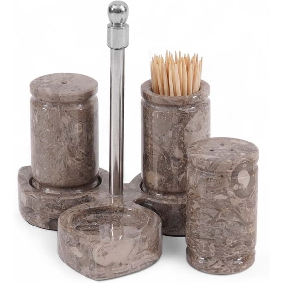 Radicaln Marble Salt and Pepper Shakers Set of 3, Handmade Oceanic Stone Spice Shakers 0.8 oz with Tray, Elegant Tabletop Seasoning Set for Kitchen Countertop & Dining Table, Saleros Decorativos