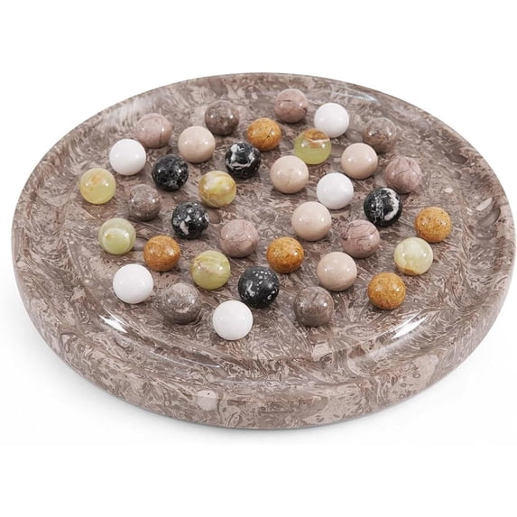 Radicaln Oceanic Marble Solitaire Board Game 10" – Handmade Round Puzzle with 42 Marble Balls – Classic One Player Strategy Game for Adults, Tabletop Gift