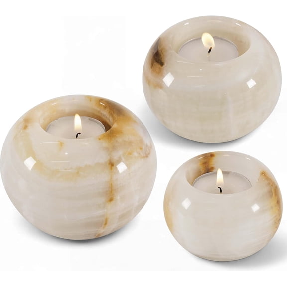Radicaln Marble Tealight Candle Holder 4" Inch White Onyx Handmade Decorative Votive Candle Holder for Home Decor, Elegant Set of 3 Mini Candle Holders for Gifts