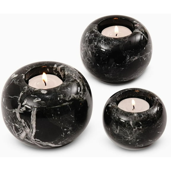Radicaln Black Marble 4 inch Tealight Candle Holder Set of 3 - Votive Candle Holders and Tea Lights for Wedding Centerpieces & Elegant Table Accent Décor