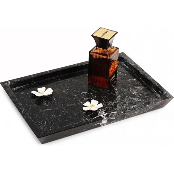 Radicaln Black Marble 12" Rectangle Serving Tray– Cafeteria Trays for Kitchen Countertop, Food & Food Tray, Decorative Coffee Table Platter, Serving Bowl for Entertaining & Dining Room