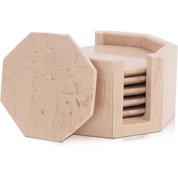 Radicaln Verona Marble Coasters – 3.5" Star Drink Coasters for Drinks with Holder, Set of 6 for Home Decor, Coffee Table, Kitchen Tabletop Use