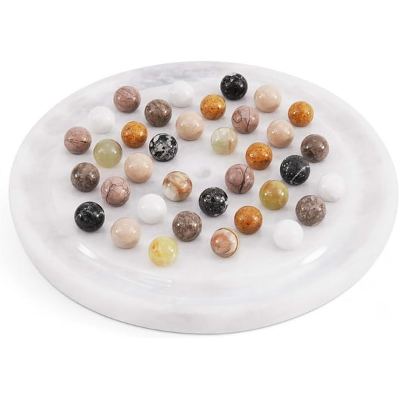 Radicaln Oceanic Marble Solitaire Board Game 10" – Handmade Round Puzzle with 42 Multi Color Balls – Classic One Player Strategy Game for Adults, Tabletop Gift Idea