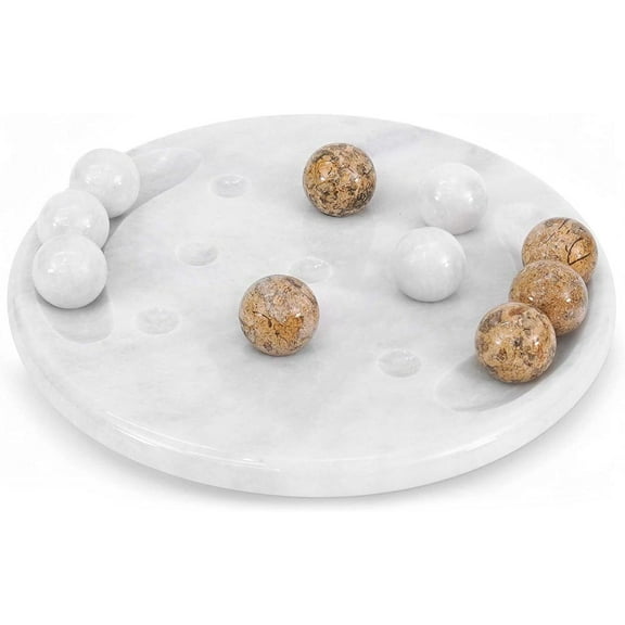 Radicaln Marble Tic Tac Toe 10" Inches White and Coral c Handmade Tabletop Game – Classic Board Game for Adults, Coffee Table Centerpiece & Room Decor